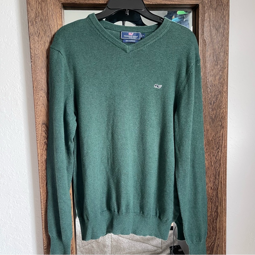 Vineyard Vines Men's Cashmere Blend Forest Green V-Neck Sweater